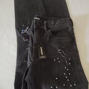 NWT Black Express "VINTAGE Skinny High Rise" Blue-Stone Scatter JEANS: Size 2